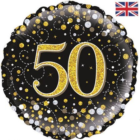 Happy 50th Birthday Foil Balloon Black & Gold