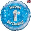 Happy 1st Birthday Blue Foil Balloon