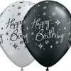 Happy Birthday Black & Silver Latex Balloons