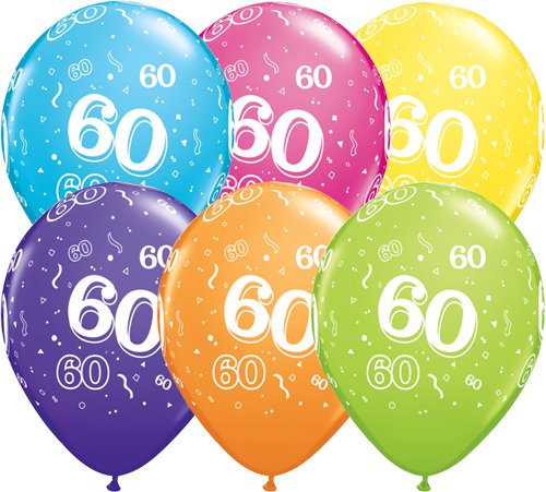 Age 60 Muti-Coloured Latex Balloons – Ideal Gifts And Parties