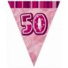 Happy 50th Birthday Flag Banner Glitz Pink