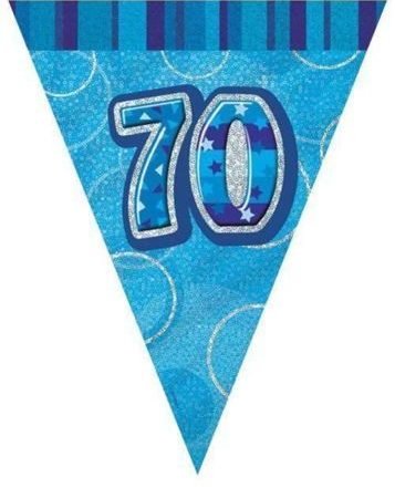 Happy 70th Birthday Flag Banner Glitz Blue