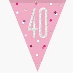 Happy 40th Birthday Flag Banner Glitz Pink