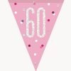 Happy 60th Birthday Flag Banner Glitz Pink