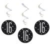 Happy 16th Birthday Black & Silver Glitz Hanging Swirls Decorations