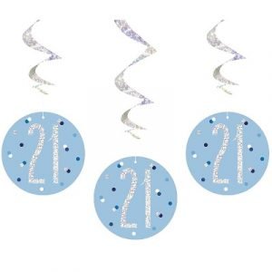 Happy 21st Birthday Blue & Silver Glitz Hanging Swirls Decorations