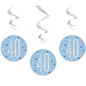 Happy 40th Birthday Blue & Silver Glitz Hanging Swirls Decorations