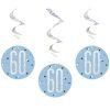 Happy 60th Birthday Blue & Silver Glitz Hanging Swirls Decorations