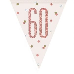 Happy 60th Birthday Flag Banner Glitz Rose Gold