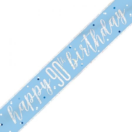 Happy 90th Birthday Banner Glitz Blue2