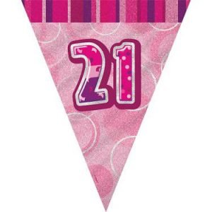 Happy 21st Birthday Flag Banner Glitz Pink
