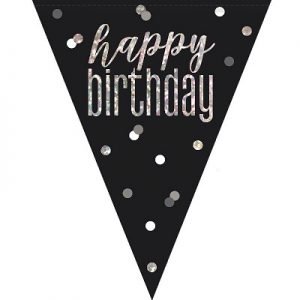 Happy Birthday Flag Banner Glitz Black