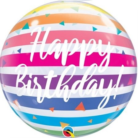 Single Bubble Happy Birthday Rainbow & Stripes